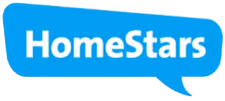 HomeStars logo in white text inside a blue speech bubble.