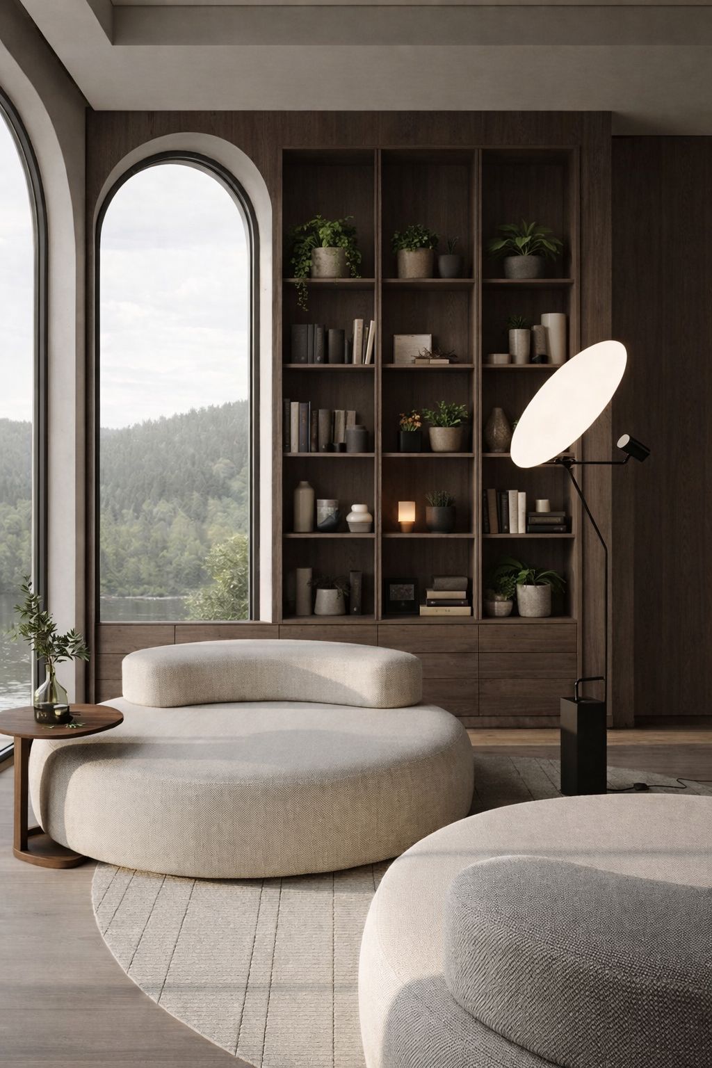 Young woman sleeping peacefully in bed with dark blue sheets and soft lighting on her face.