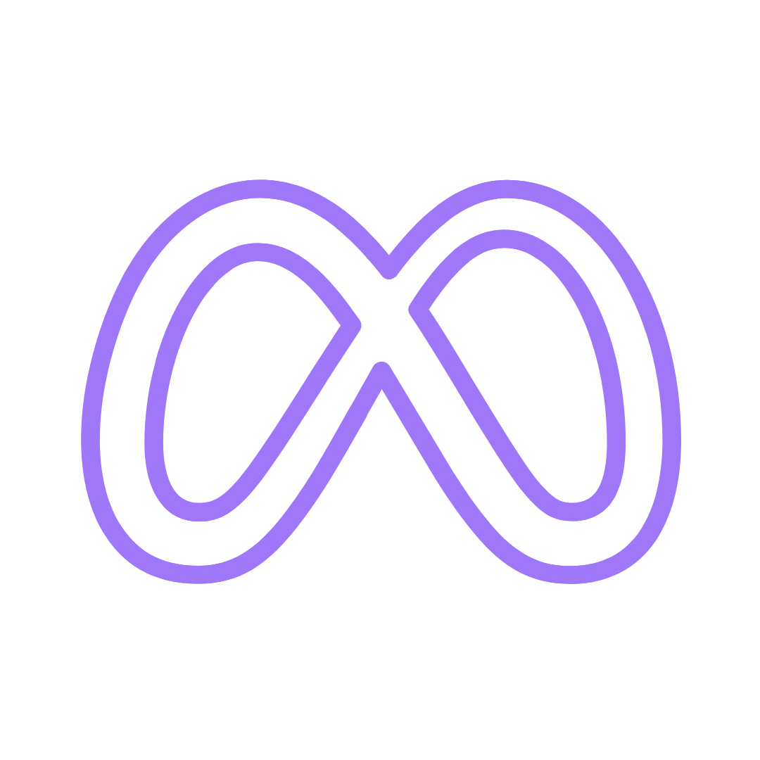 Purple infinity-shaped Meta logo on transparent background.
