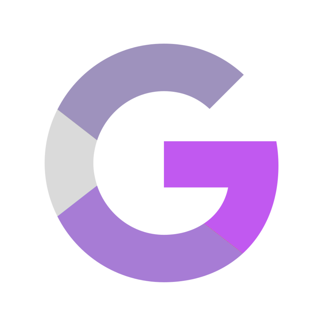 Stylized Google 'G' logo in shades of purple and lavender on a transparent background.