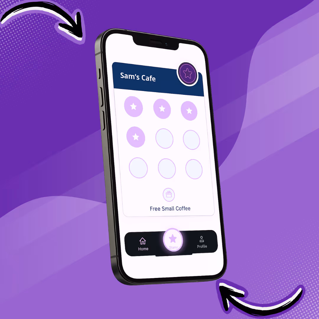 A phone mockup of Sam's cafe PunchPass solution