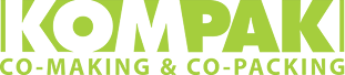 Logo van KOMPAK met de tekst Co-Making & Co-Packing eronder in groene letters.