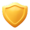 Glossy golden shield icon with a subtle highlight.