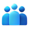 Three blue stylized human figures representing a community or group.
