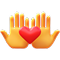 Emoji of two orange hands holding a red heart symbolizing care and support.