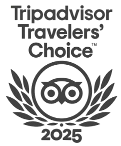 Travelers' Choice 2024 award emblem with stylized owl eyes and laurel leaves.