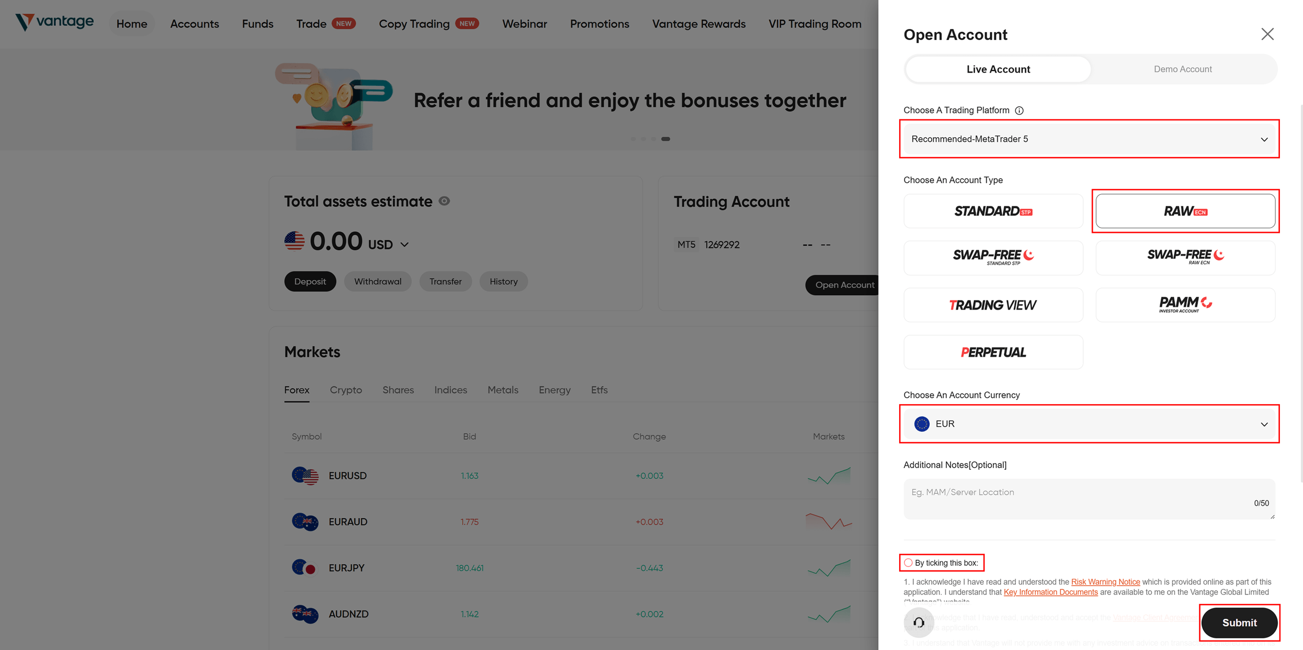 Vantage - Create MT5