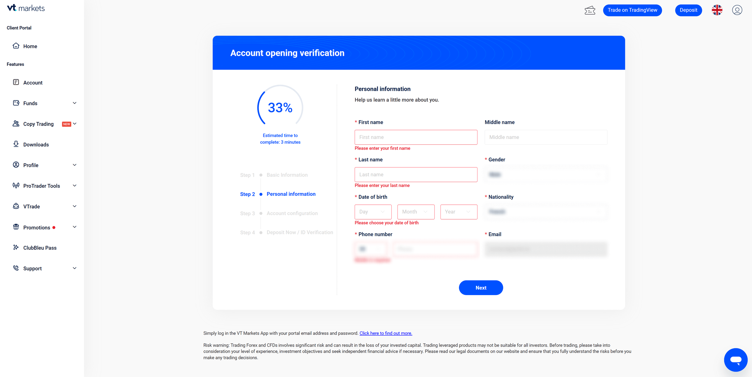 VT Markets personal verification