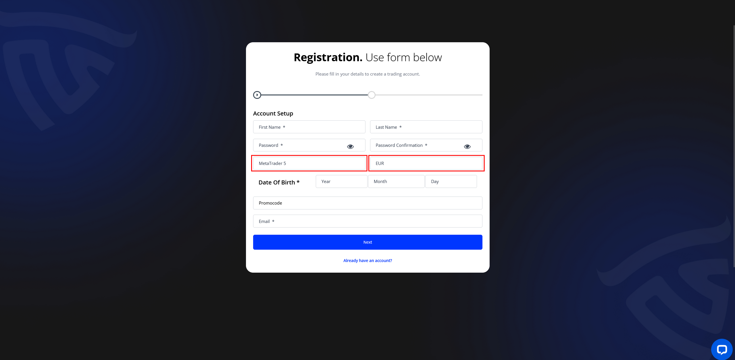 Bullwaves account creation