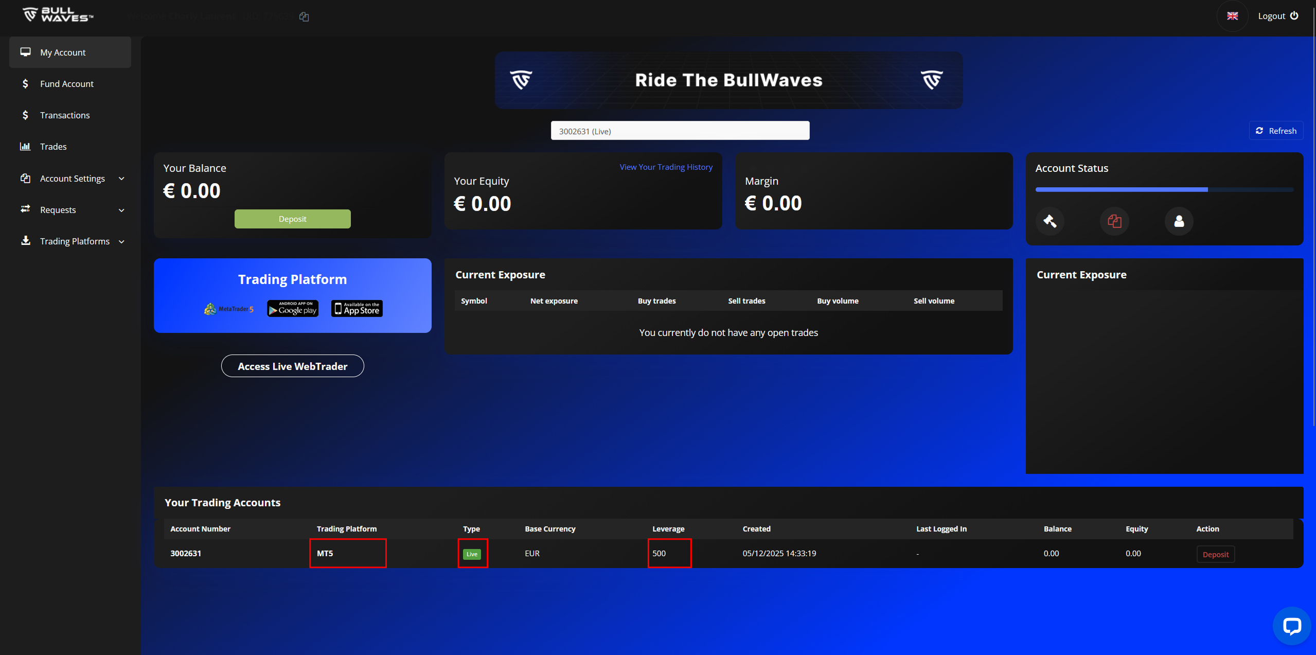 Bullwaves dashboard