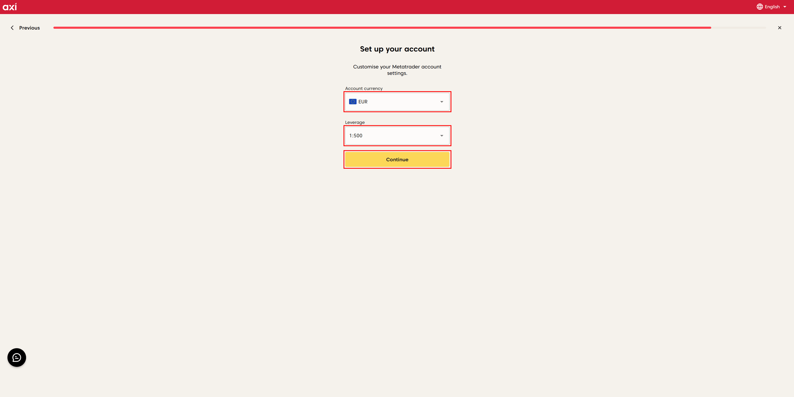 Axi setup your account