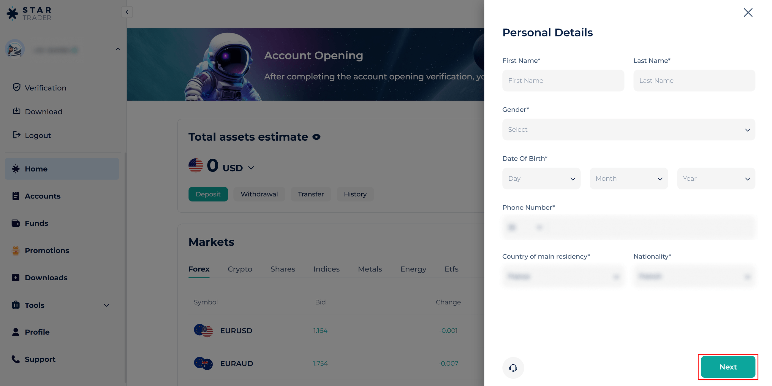 Startrader personal details