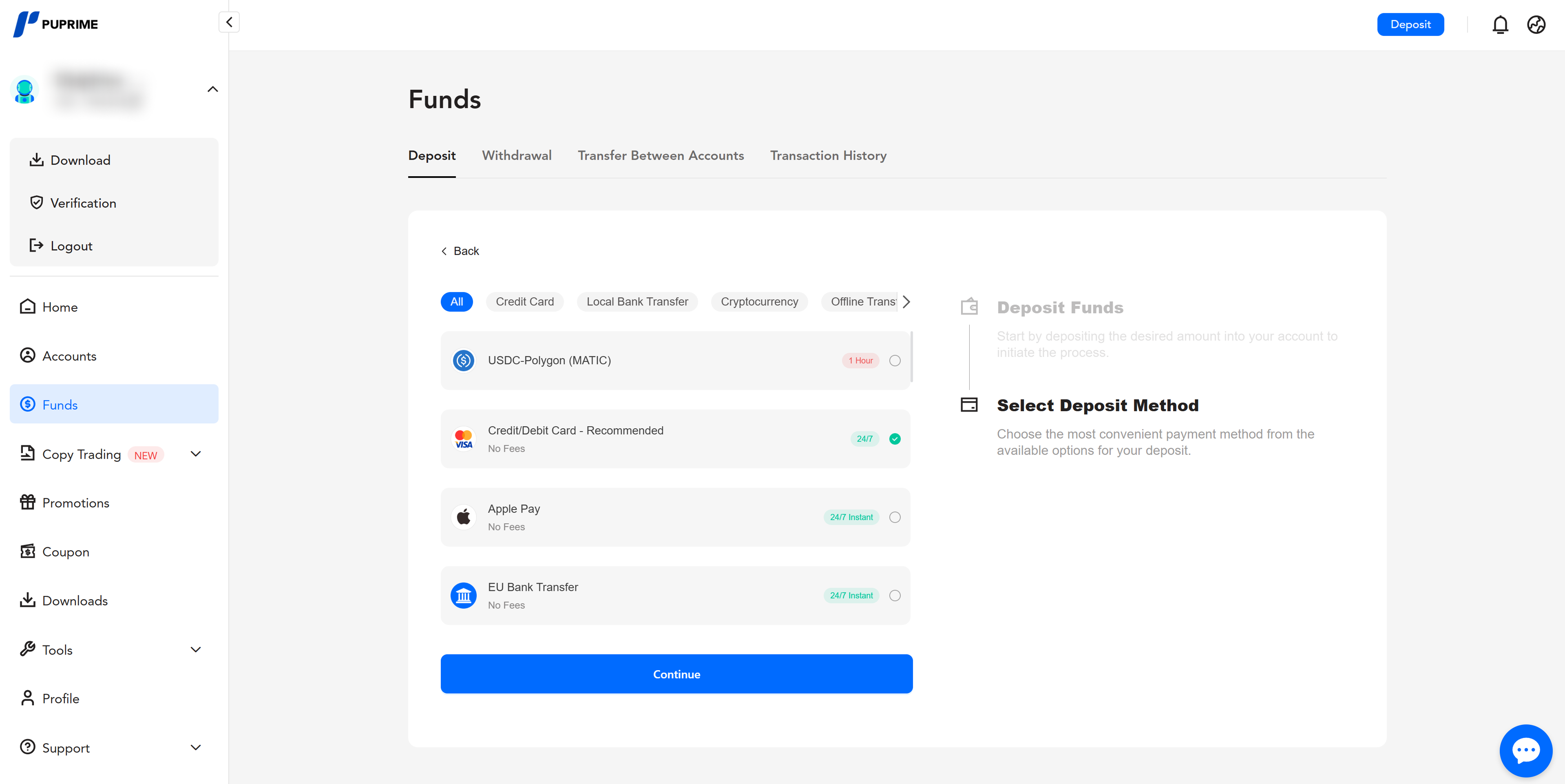 PU Prime payment methods