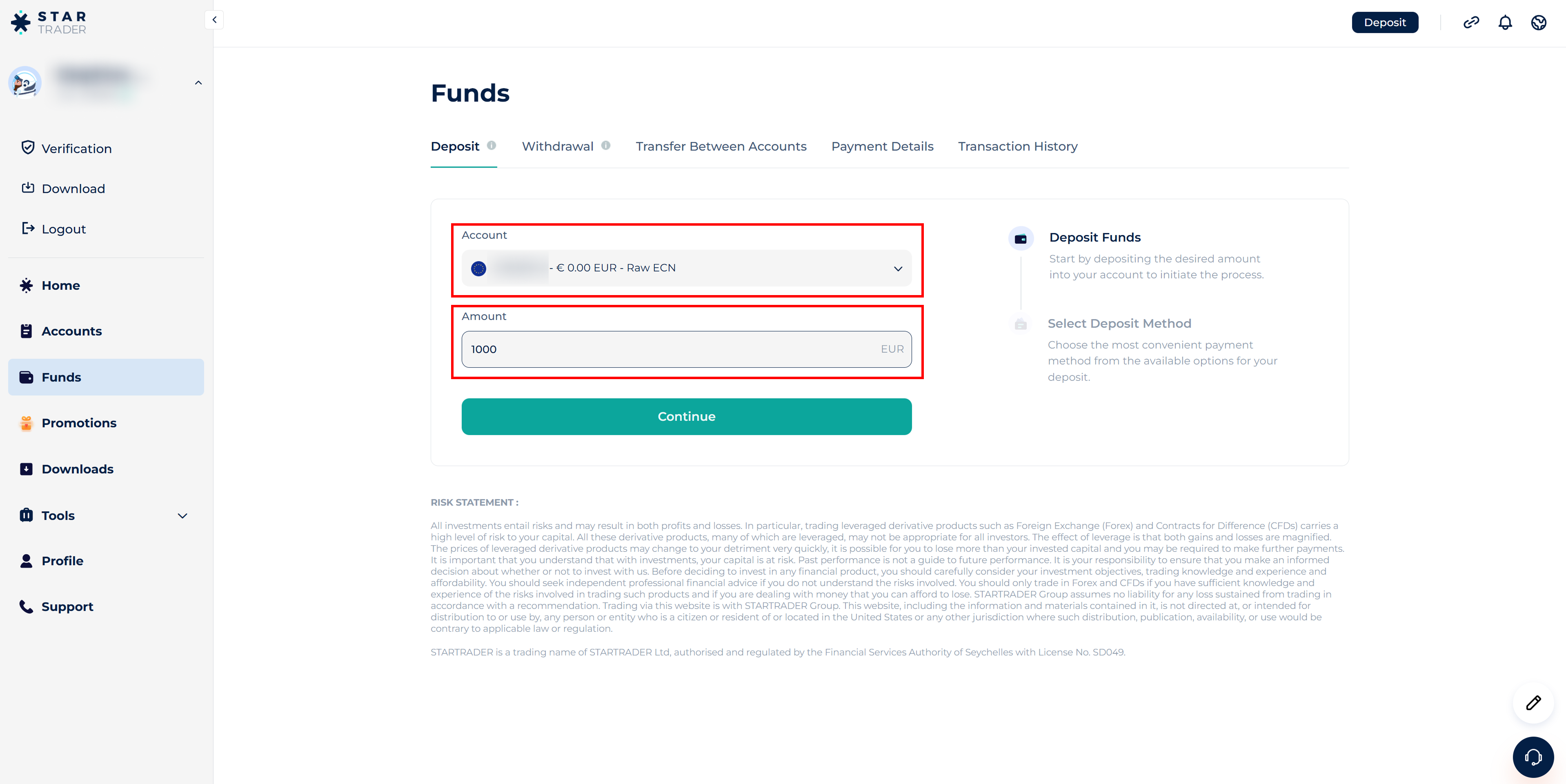 Startrader deposit amount