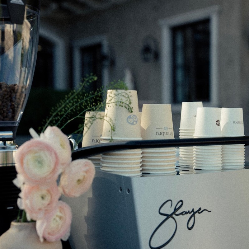 blumbru coffee bar with flowers.