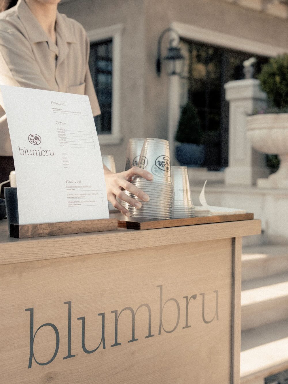 Barista setting up coffee catering event.