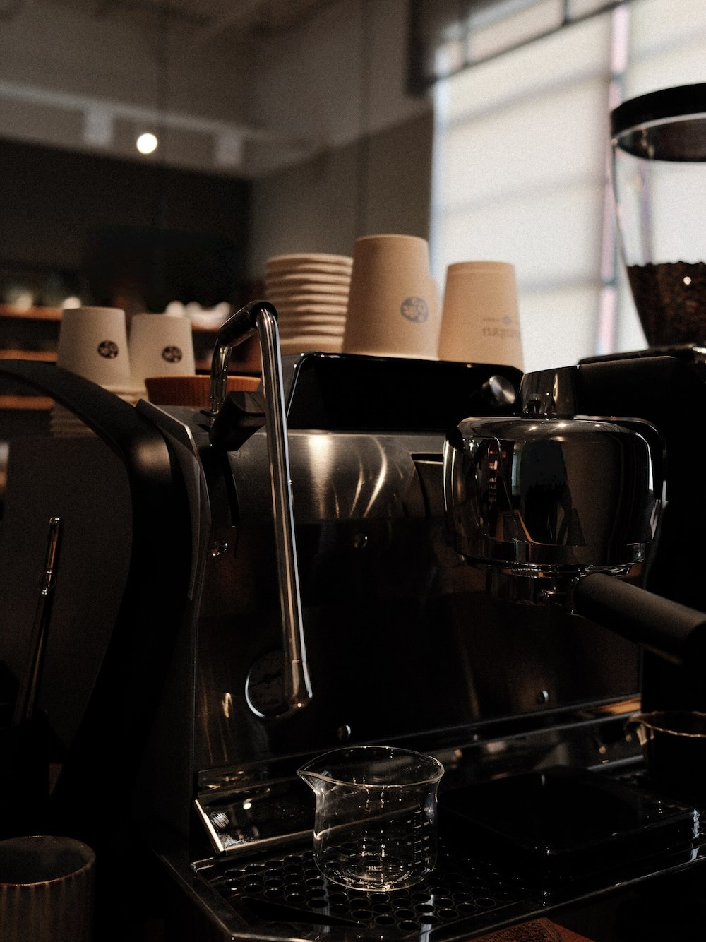 Professional espresso machine setup.