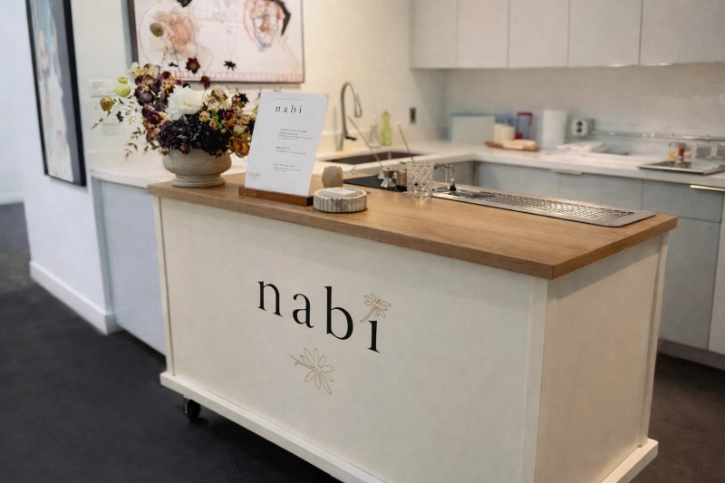 custom coffee catering cart branding blumbru detail