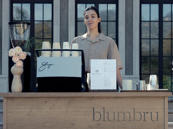blumbru barista uniform apron at mobile coffee catering setup Los Angeles