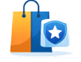 Shopping bag with a shield featuring a star symbol on the right.