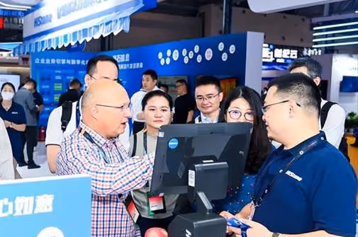 Two businessmen in suits shaking hands with a globe and business icons in the background.