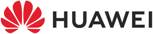 Huawei company logo with red abstract flower and black text.