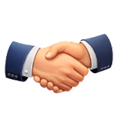 Two hands in business suits shaking hands in a handshake gesture.
