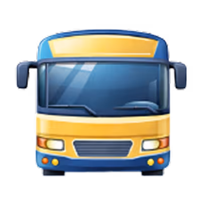 Front view of a yellow and blue bus emoji with large windshield and side mirrors.