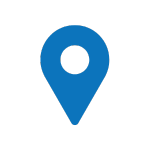 Blue location map pin icon on a white background.