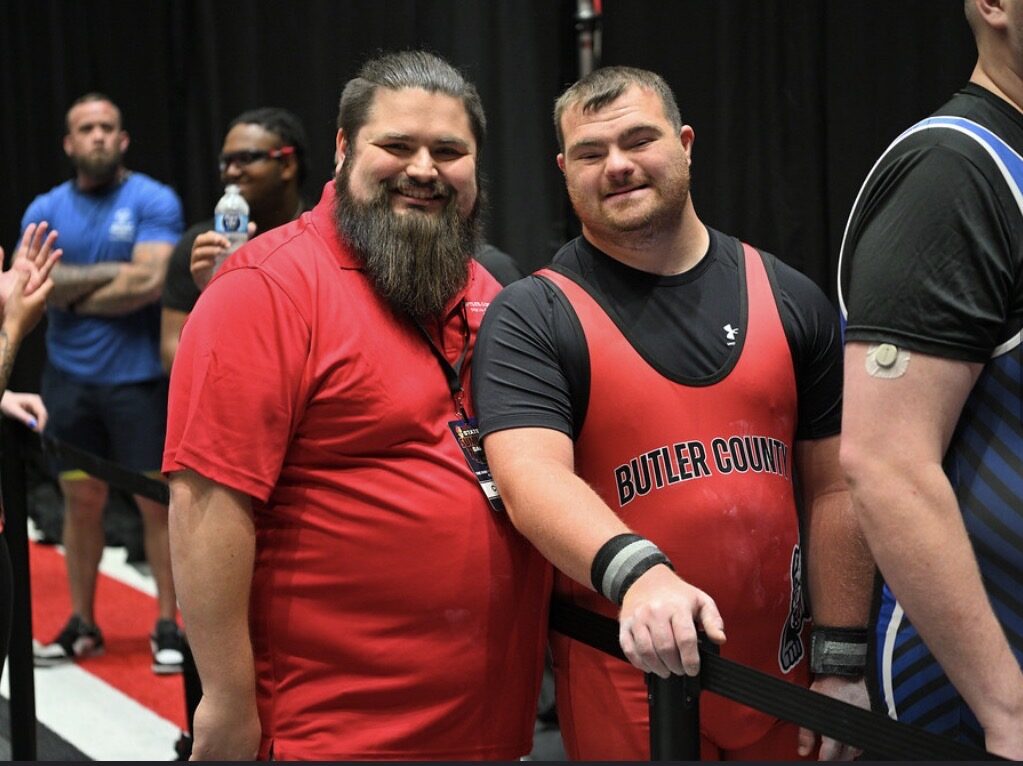 A coach and a Butler County athlete at the state powerlifting meet