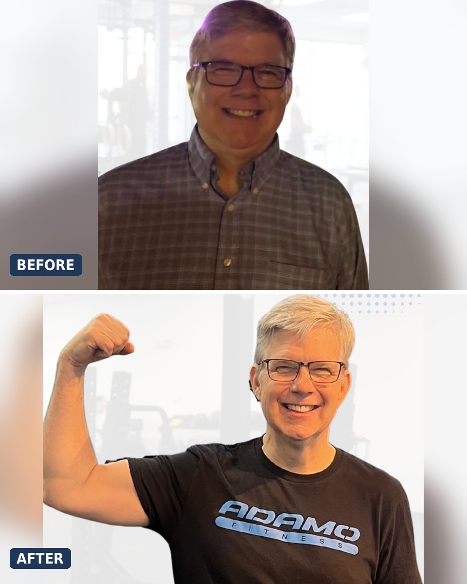 Scott before and after losing 25 pounds at Adamo Fitness