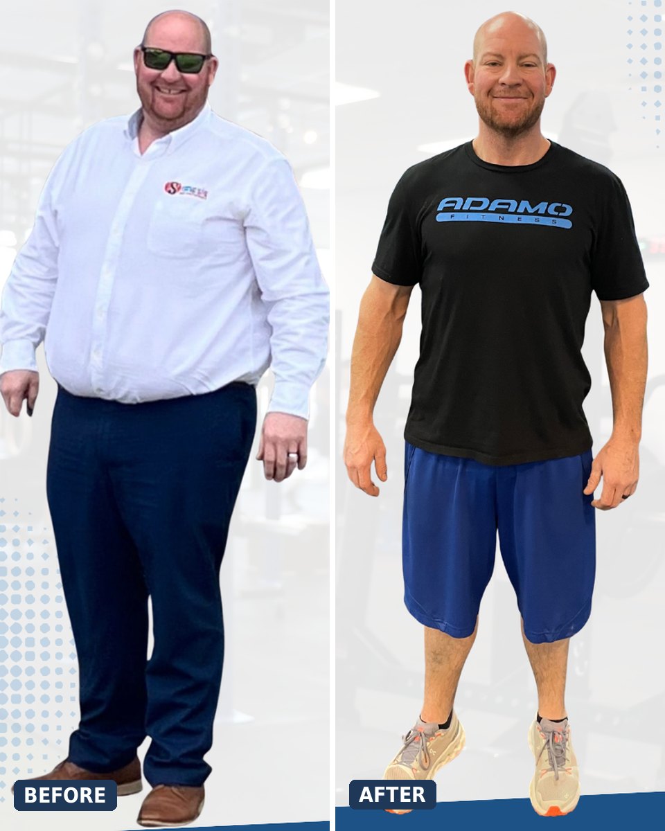 Rob before and after losing 132 pounds at Adamo Fitness
