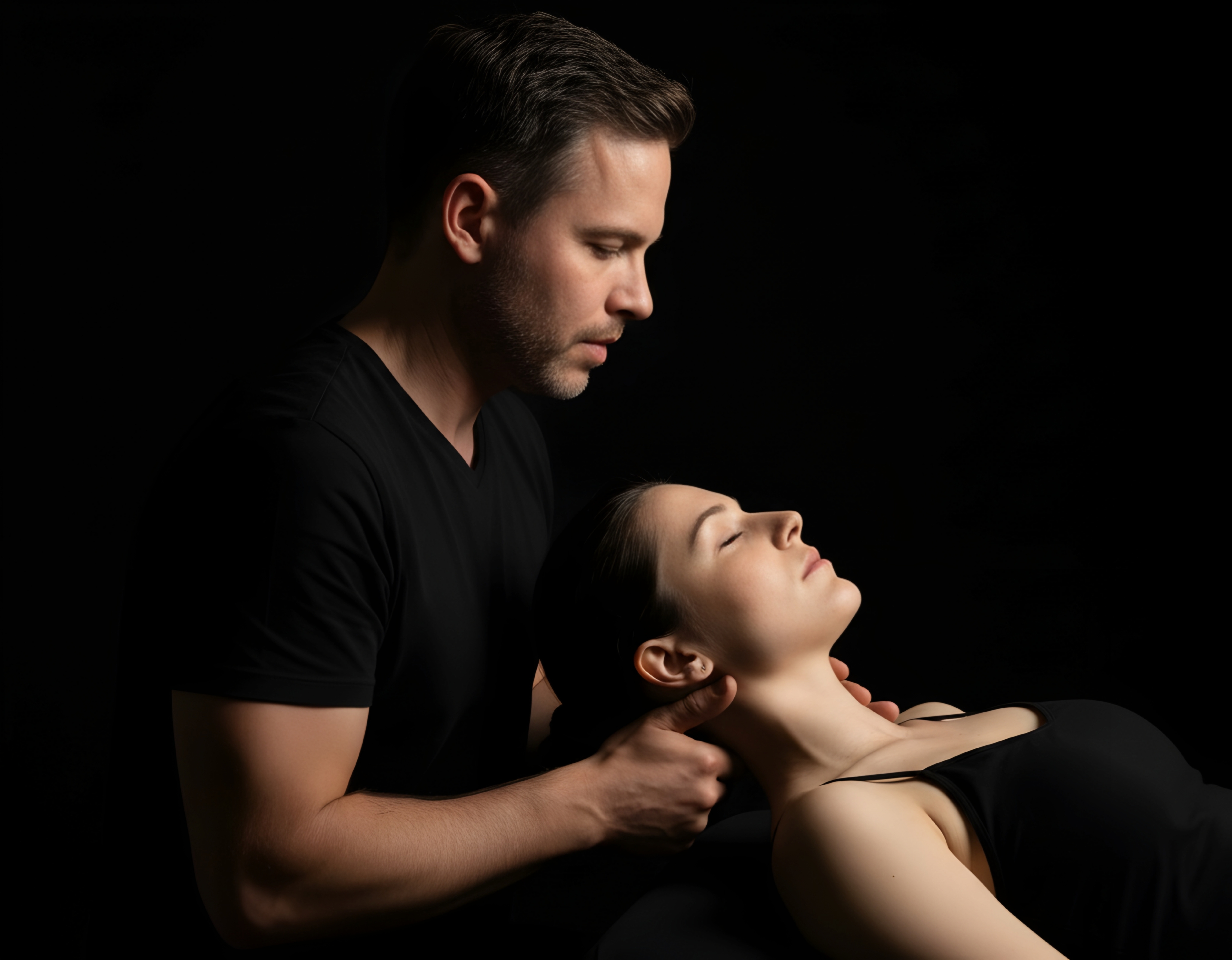 Osteópata realizando masaje de cuello y cabeza con el método EFEC-TIVA en Asunción