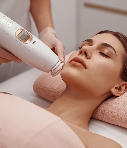 Woman receiving facial treatment