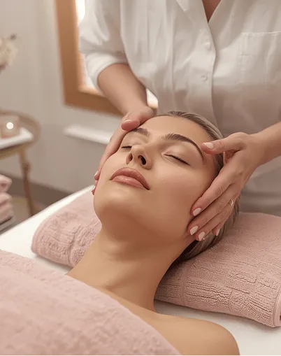 Woman receiving facial treatment
