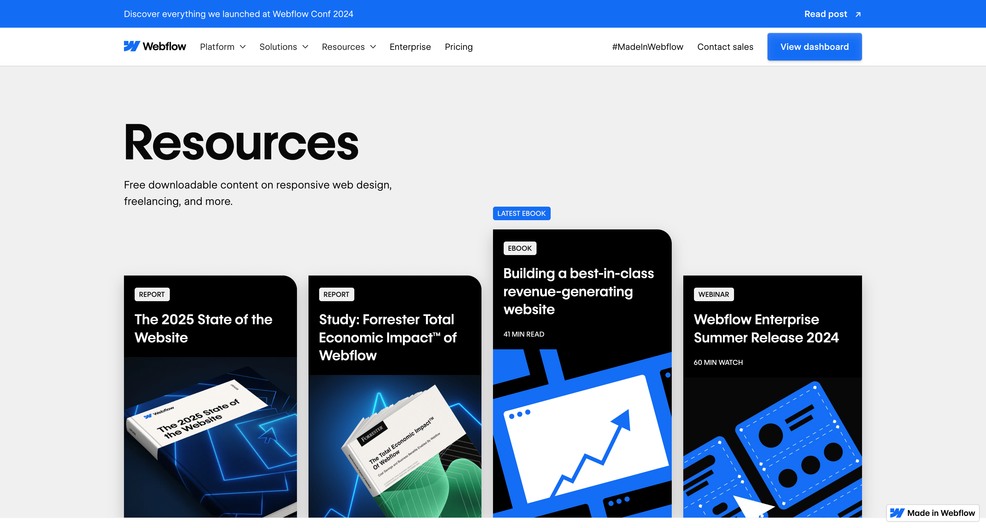 Webflow Resources Centre Screenshot
