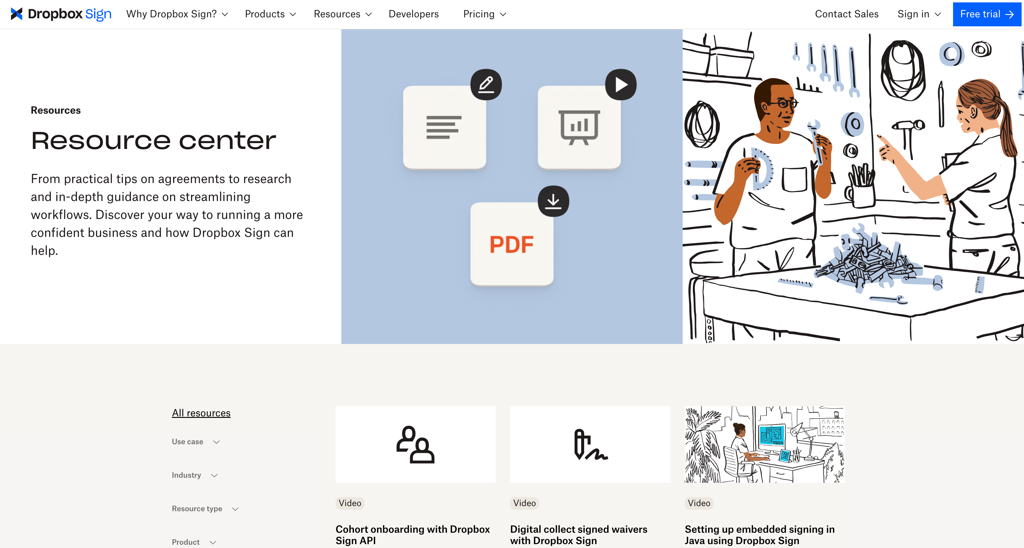 Dropbox Sign Resource Center Screenshot