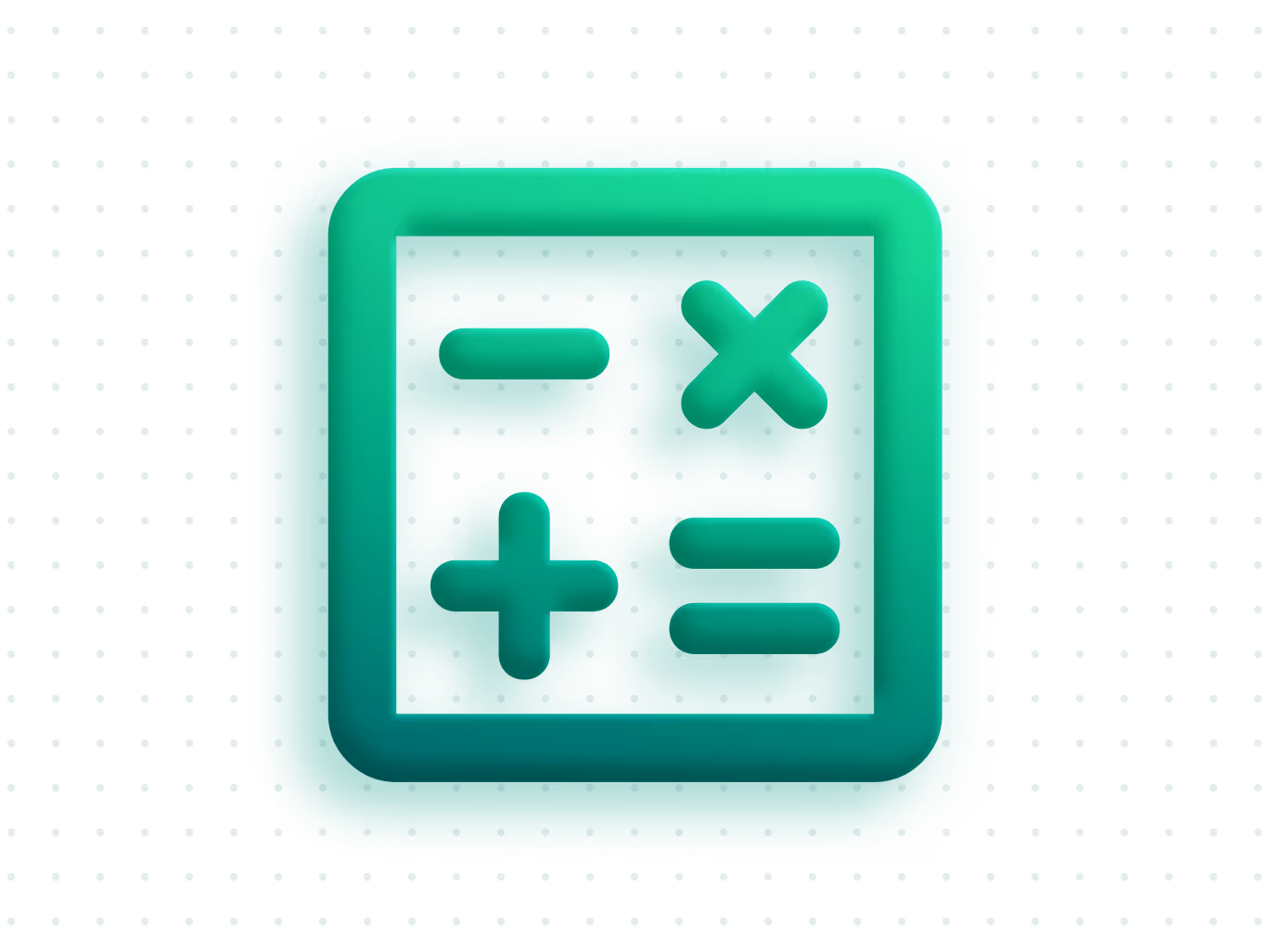 Grüne Schaltfläche mit Rechenzeichen Plus, Minus, Mal und Gleich auf Hintergrund mit Punktmuster.