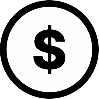 Black dollar sign symbol inside a white circle.