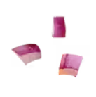 Three small pieces of red onion with visible purple and white layers.