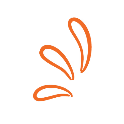 Three orange abstract curved shapes arranged in a diagonal pattern on a transparent background.