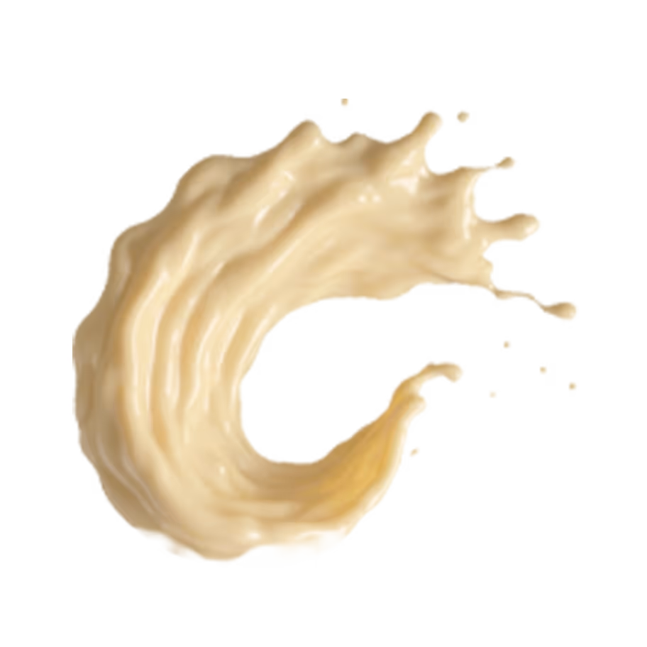Splash of creamy white sauce with specks, forming a curved shape.