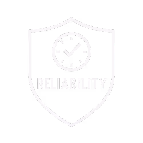 Badge icon with a clock and the word reliability