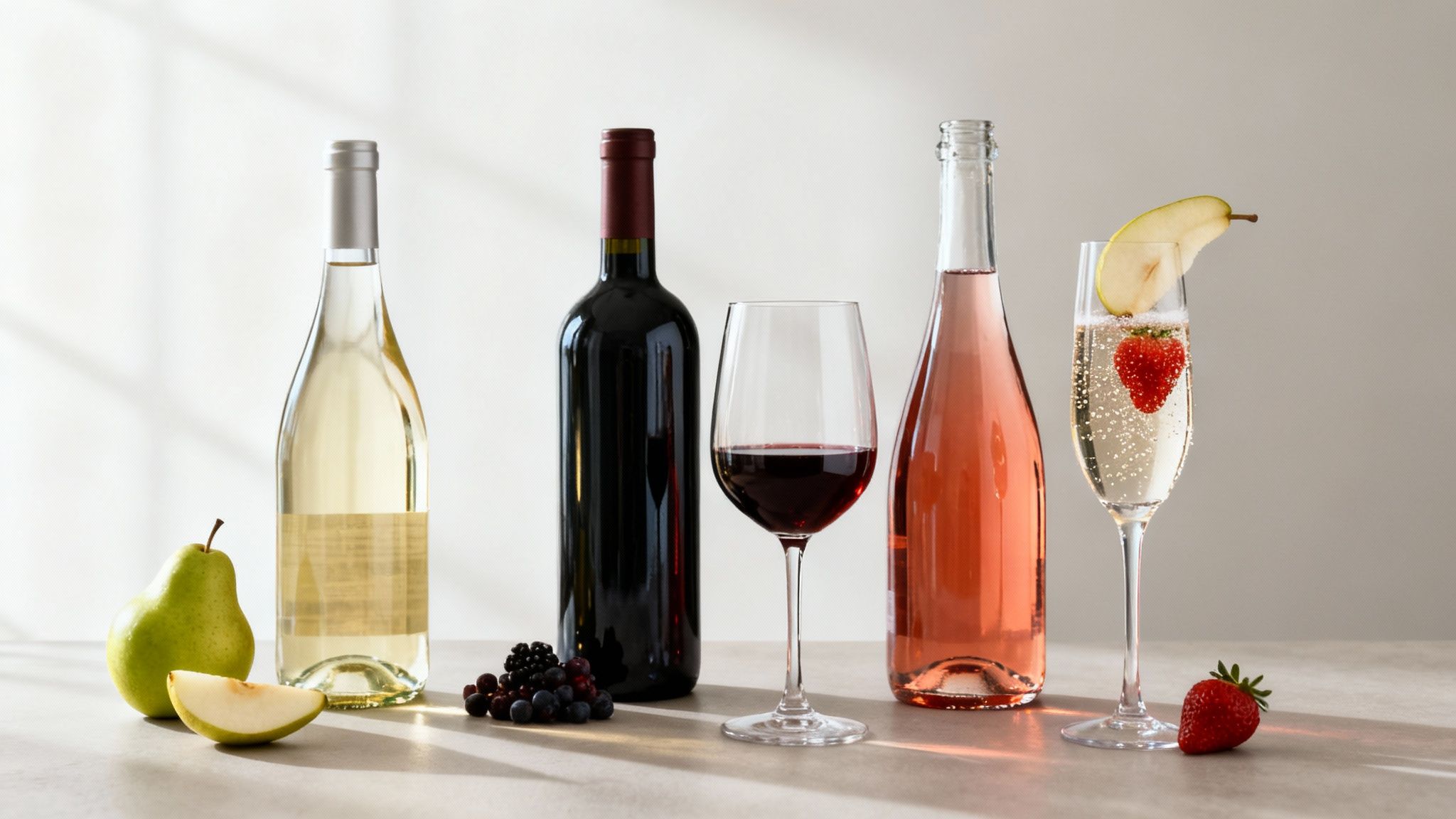 Glass of white wine beside fresh grapes on a table