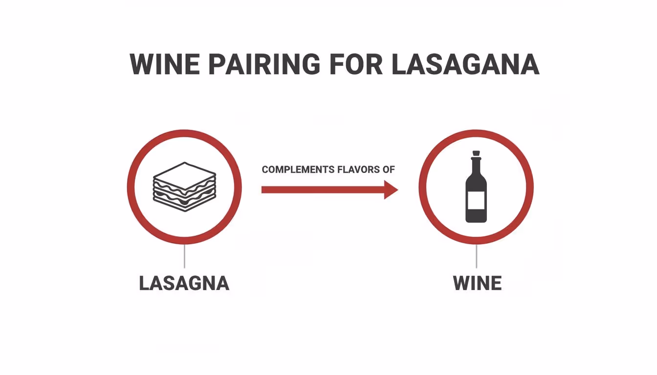 A diagram illustrating the concept of wine pairing for lasagna, showing lasagna complementing wine flavors.