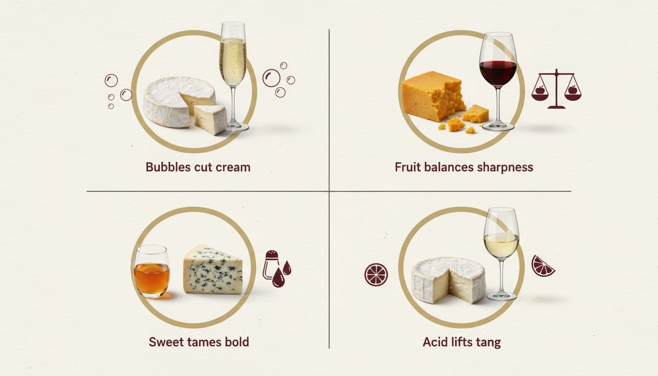 Four-quadrant pairing guide with cheese and wine