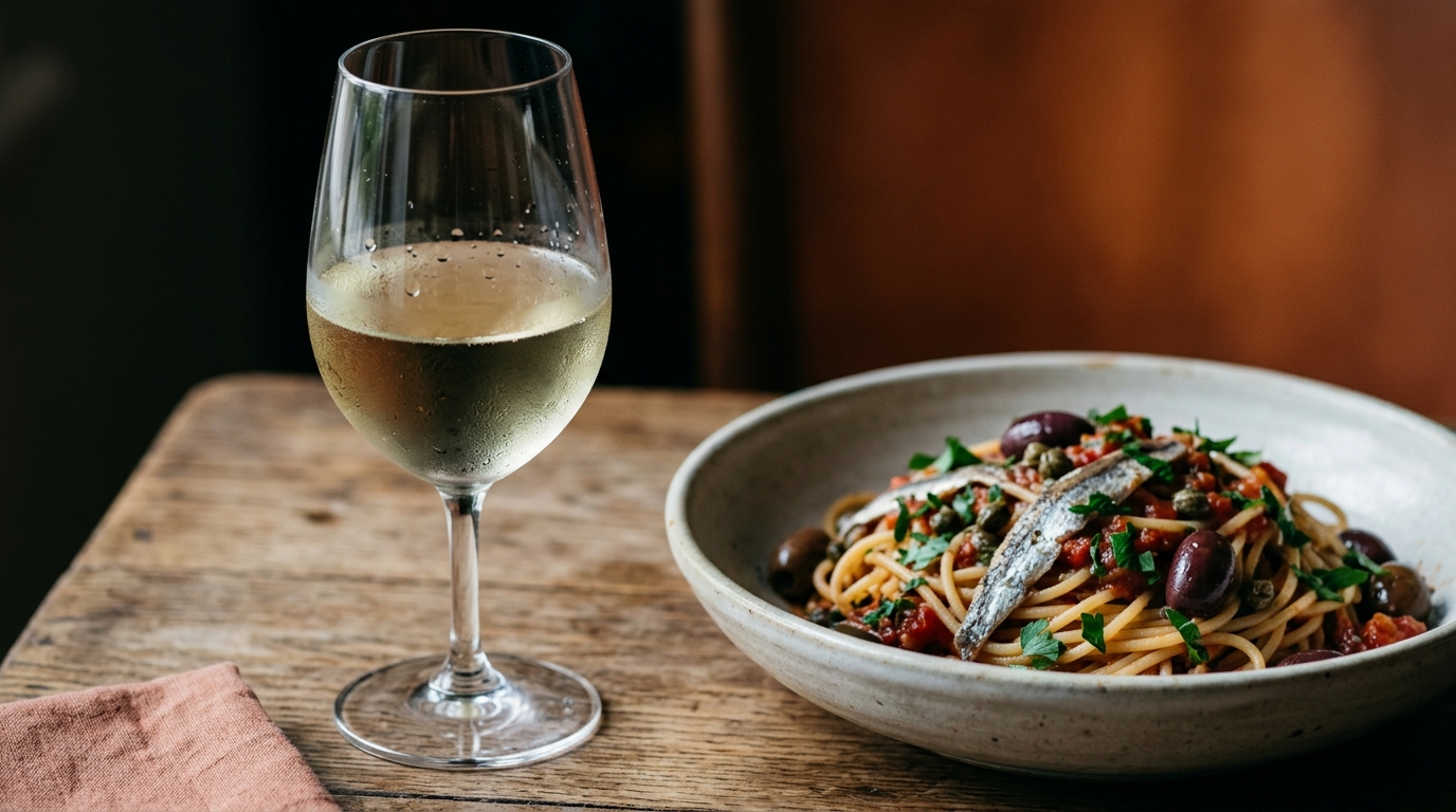 white wine with puttanesca