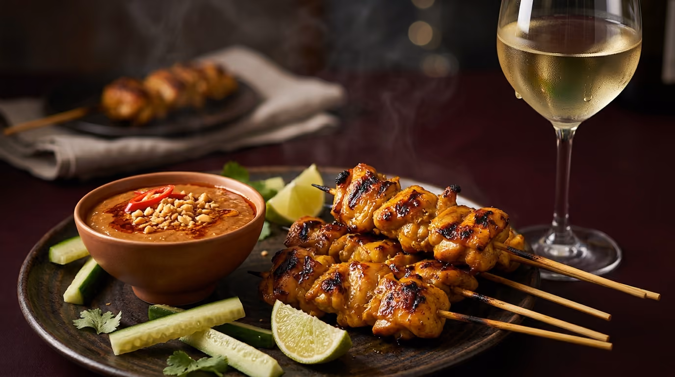 Best Wine for Chicken Satay and Peanut Sauce