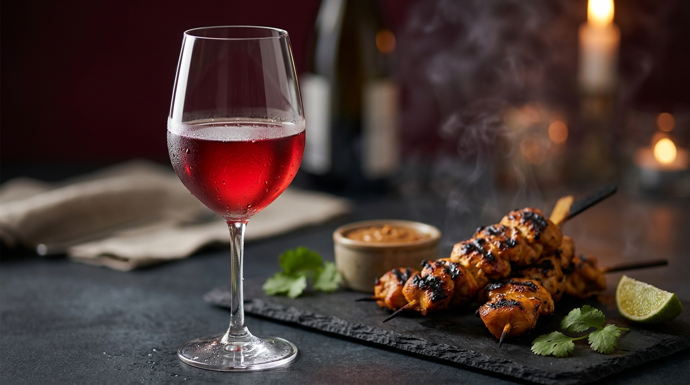 red wine with chicken satay