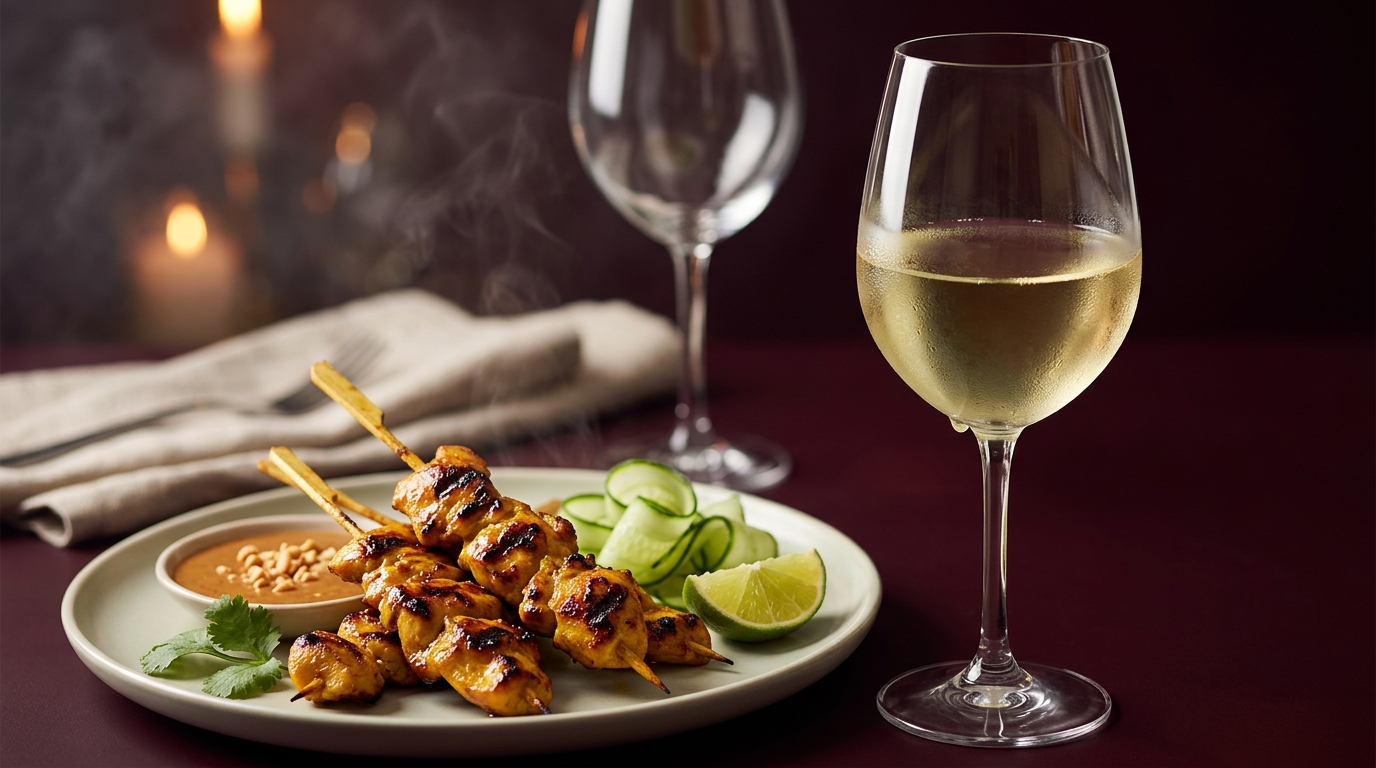 white wine with chicken satay